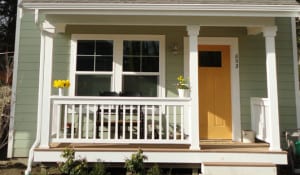 The front porch of one of HRB's 24 sold-out affordable homes in phase 1 of Ferncliff Village.