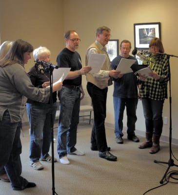 The cast of Island Theater, reading the finale of "Dear Editor" at the BCB studios on March 1, 2015