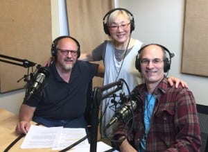 Artist Bill Baran-Mickel (left) with BPAA board member Frank Petrie and BCB podcast host Channie Peters